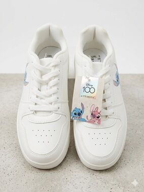 Disney Stitch White Sneakers with Blue & Pink Stitch & Angel Accents